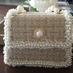 Tweed Faux Pearl Bag